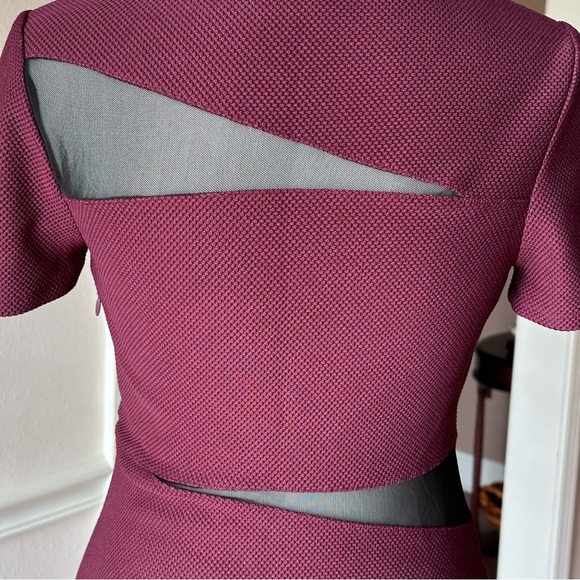 Express Mini Dress bandage size small/medium burgundy and black mesh cutouts - Picture 5 of 10